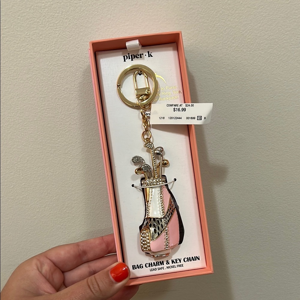 TWO Gold & Pink Golf Bag Key Chains - Picture 2 of 2